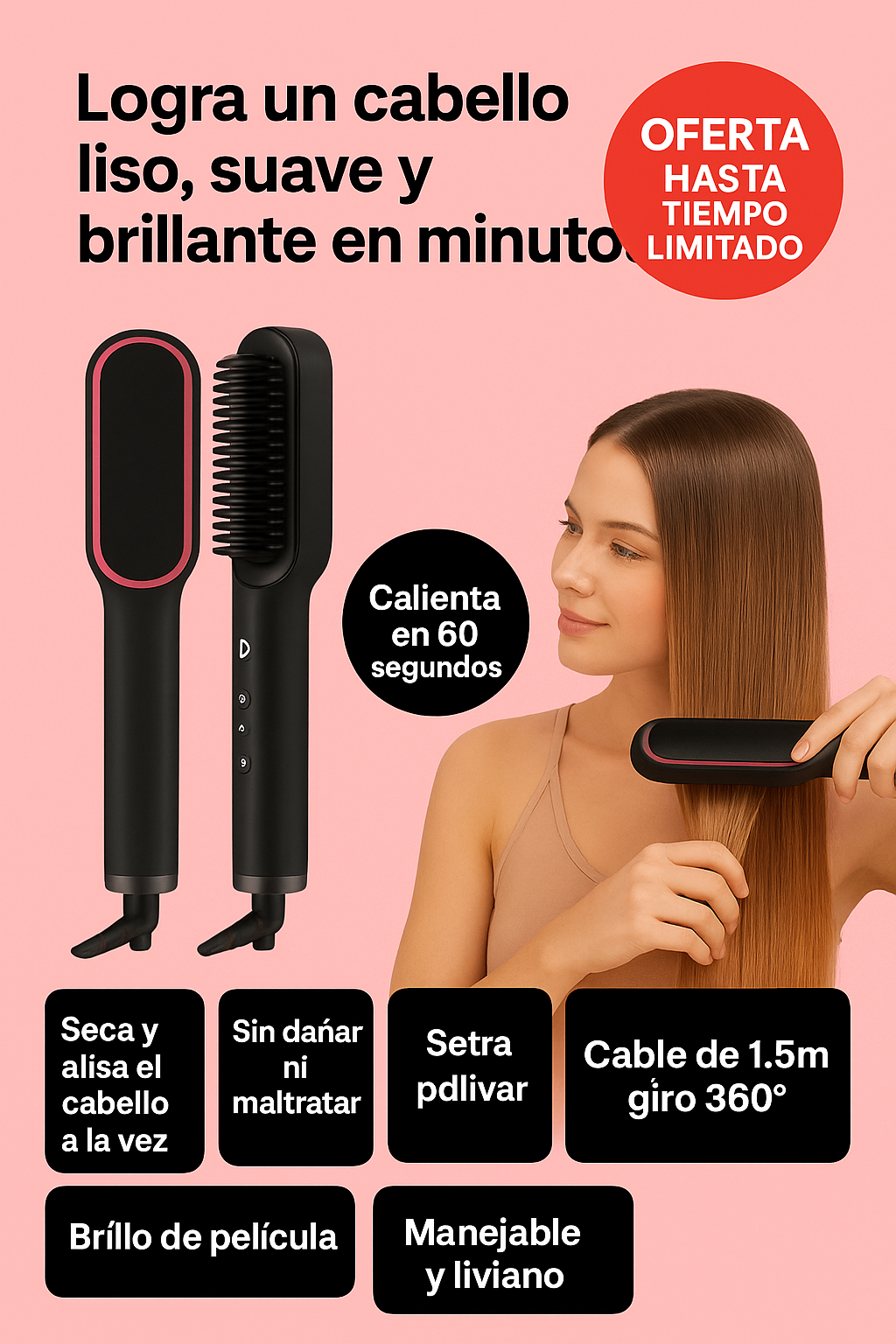 ⚡Cepillo Alisador Electrico - Ultima Generacion - Peina, alisa y da brillo… todo con una sola herramienta